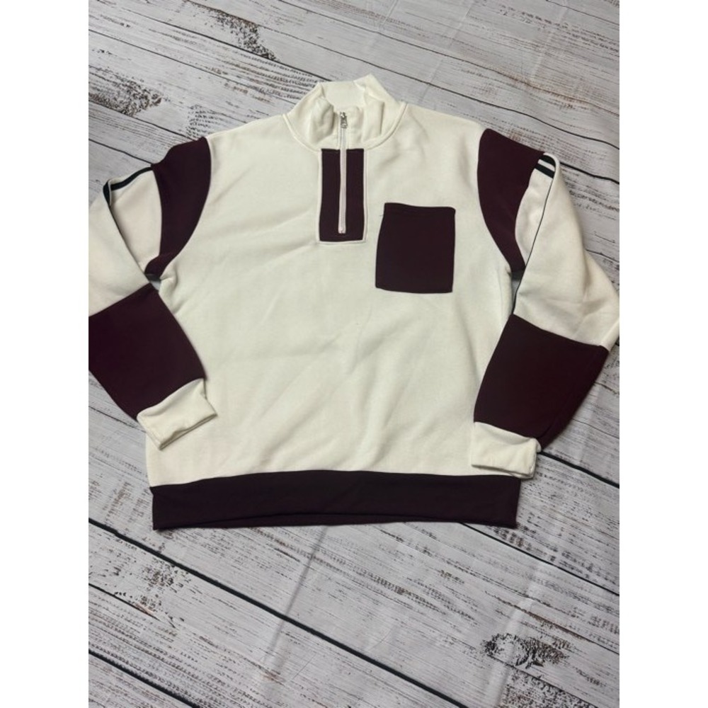 Thrill Jeans Pullover Sweatshirt Mock Neck Color Block Burgundy White